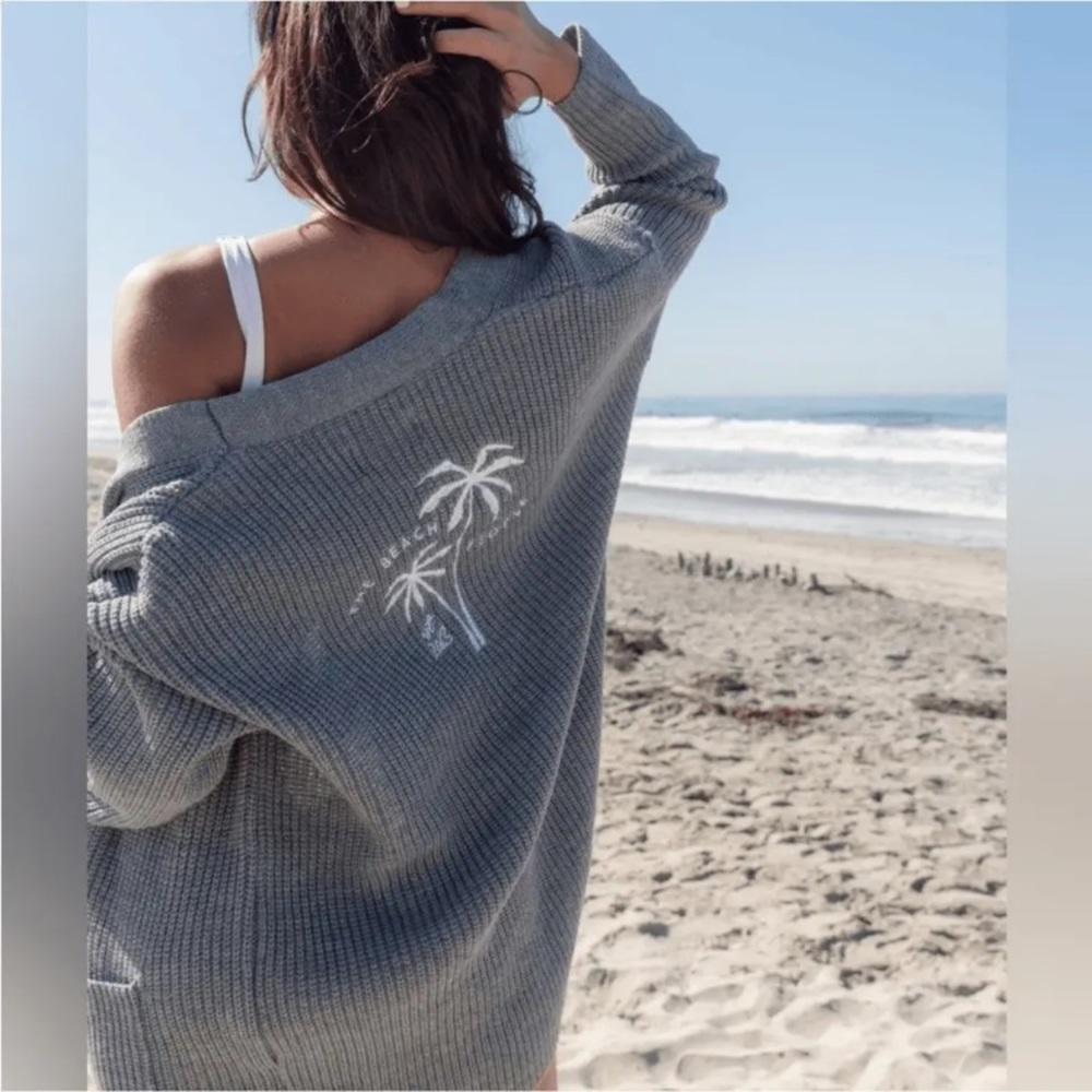 The Beach People gray embroidered cardigan